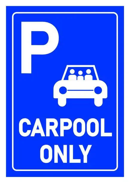 Vector illustration of Carpool parking only, road sign with symbol and text.