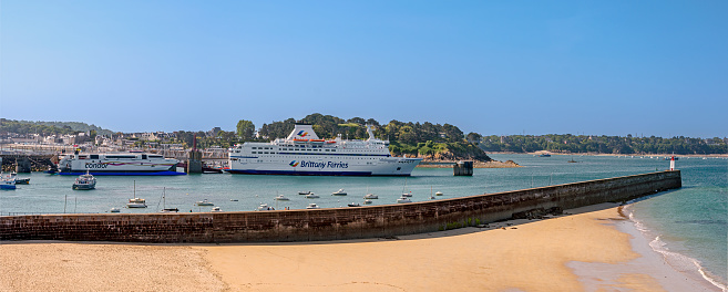 ferry ships in the harbour of Saint Malo in Brittany, France