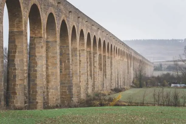 Aqueduct of more than 250 years old made of stone in Noain. Spain