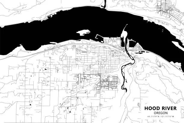 Vector illustration of Hood River, Oregon, USA Vector Map