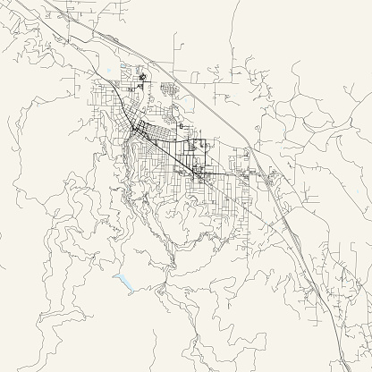 Topographic / Road map of Ashland, OR. Map data is public domain via census.gov. All maps are layered and easy to edit. Roads are editable stroke.