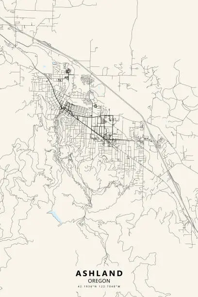 Vector illustration of Ashland, Oregon, USA Vector Map