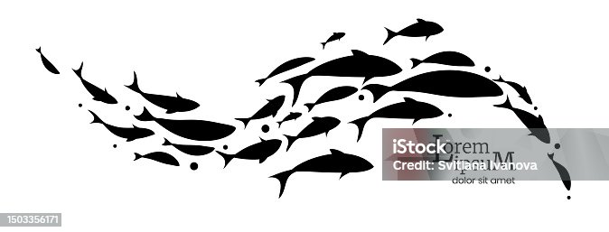 istock Black flock of swimming fish. Vector illustration 1503356171