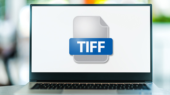 Laptop computer displaying the icon of TIFF file