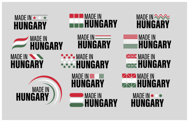 wykonany na węgrzech zestaw grafik i etykiet. - hungary hungarian culture hungarian flag flag stock illustrations