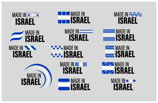 Vector illustration of Made in Israel graphics and labels set.