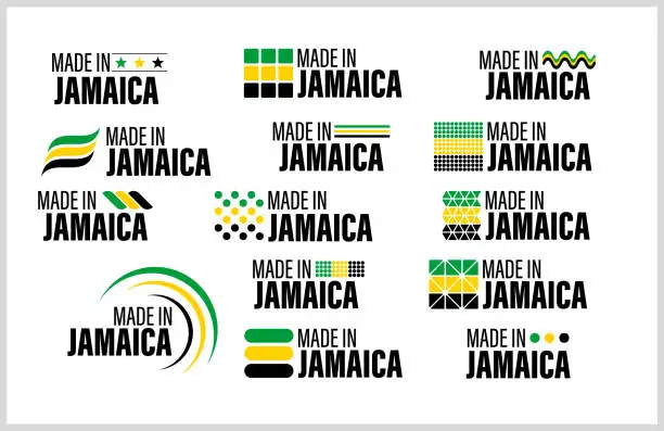Vector illustration of Made in Jamaica graphics and labels set.