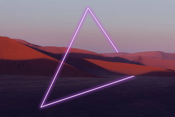 istock Geometric Neon Triangle Light Installation in the Desert During Night 1503367110