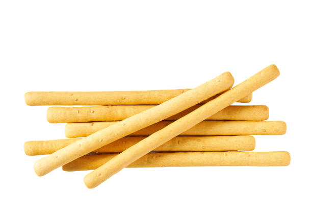 istock Italian grissini breadsticks isolated on white background. Top view. 1503367589