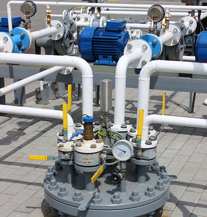 Pipeline With Gas Distribution Pumps Detailed Stock Photo