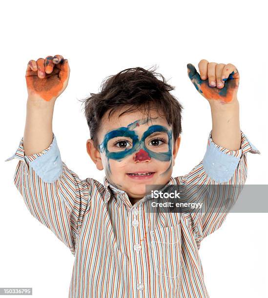 Niño Divirtiéndose Con Pintura De Dedo Foto de stock y más banco de imágenes de 2-3 años - 2-3 años, Alegre, Alegría