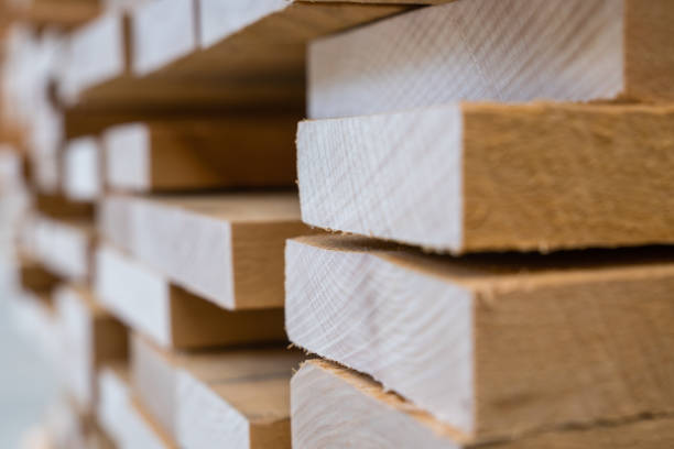 Lumber stacks stock photo