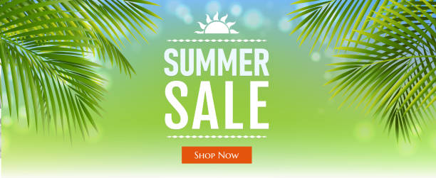 istock Sale Poster With Green Palm Leaves And Blur 1503369229