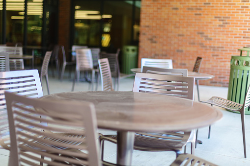 Western USA Education University Campus Commons Empty Bistro Table and Chairs Outdoors Part of College Photo Series