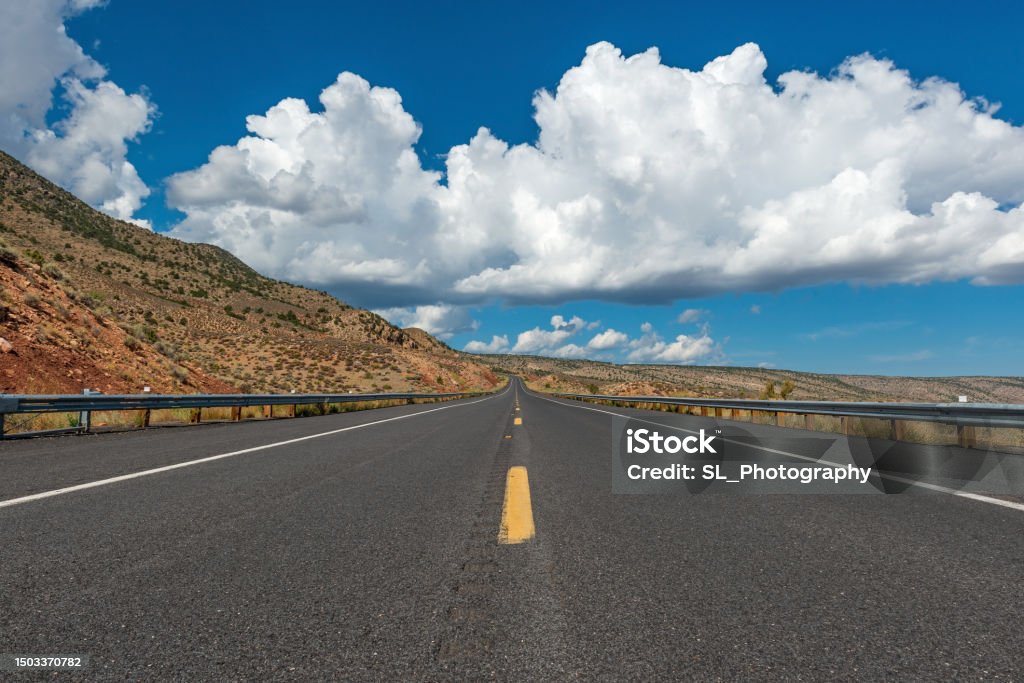 Highway on the Road, Arizona, USA Two lane highway on the road in Arizona, USA. Road Stock Photo