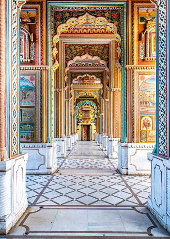 A picture  of the colorful Patrika Gate, one of the most popular places in Jaipur, Rajasthan, India.