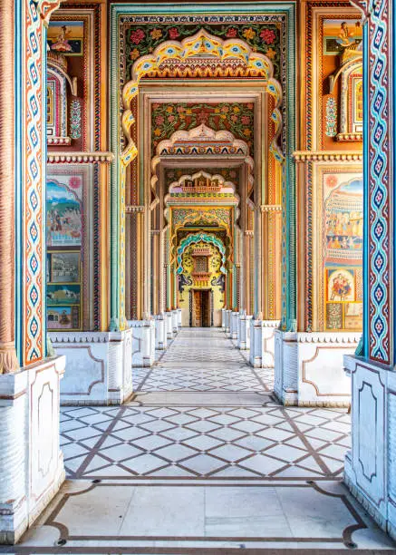 A picture  of the colorful Patrika Gate, one of the most popular places in Jaipur, Rajasthan, India.
