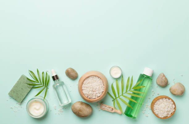 istock Composition with spa products on color background, top view 1503374718