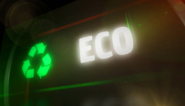 istock Recycling symbol light flashing on digital display 1503377032