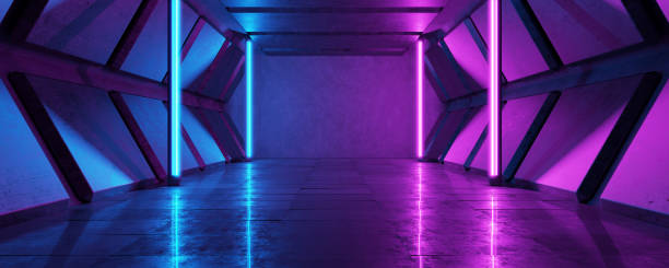 istock Concrete Exhibition Neon Light White Lights Stripe Empty Underground Big Dark Grunge Hall Tunnel Corridor Studio Hall Dark Hall Glossy Gallery Entrance Garage 3D Render 1503377661