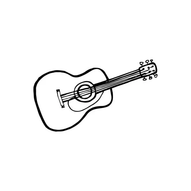 Vector illustration of Guitar doodle isolated on a white background. Vector hand drawn illustration.