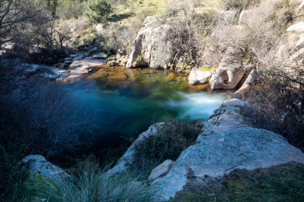 istock Photograph of a path surrounded by rocks and vegetation: The image shows a winding path that goes into the heart of La Pedriza.e La Pedriza. 1503379293