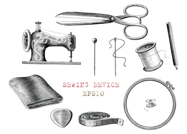 Sawing devices collection hand draw vintage engraving style black and white clip art