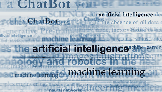 Artificial intelligence chatbot machine learning and neural networks news titles illustration