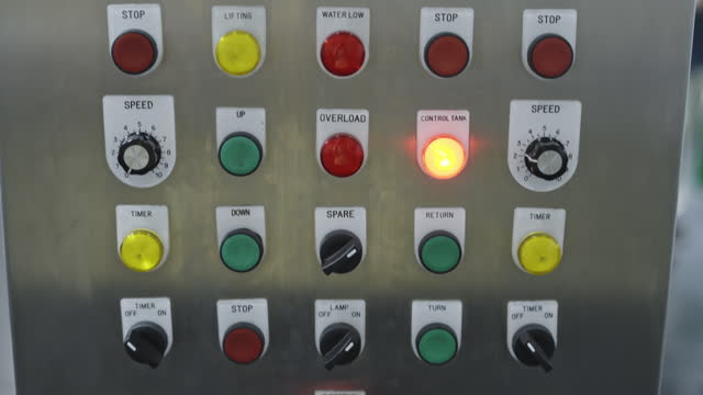 Control panel with buttons. Workplace of the machine operator
