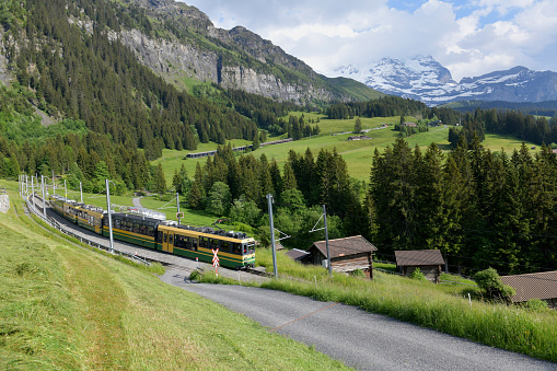 Rigi Kulm, Switzerland - September 22, 2019: Tourists enjoying their time on top station of cogwheel railway on Mount Rigi in Switzerland during sunny September 2019
