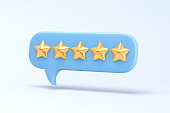 Speech bubble with five stars on blue background