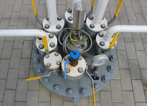 Gas Distribution Unit And Pipeline Installed Outdoor Stock Photo