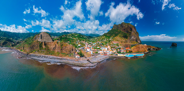 Aerial view of Porto da Cruz Madeira Portugal