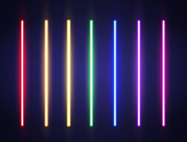 istock Neon lines set. Rainbow borders. Realistic led neon tube. Color laser beam. Bright design for party, game, web. Shining night signboard. Vertical lamp sign. Retro neon wall. Vector illustration 1503392518
