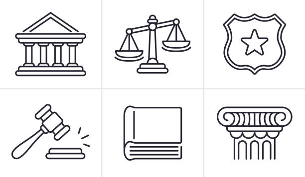 ikony a symboly linie právní kanceláře justice - soudce nejvyššího soudu stock ilustrace