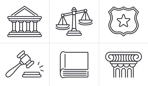 Vector illustration of Legal Law Firm Justice Line Icons and Symbols