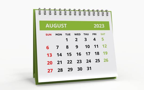 istock Standing Desk Calendar August 2023. 1503395987