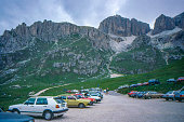 1989 old Positive Film scanned, the trip view from Corvara and Badia to Dolomites, Belluno, Italy