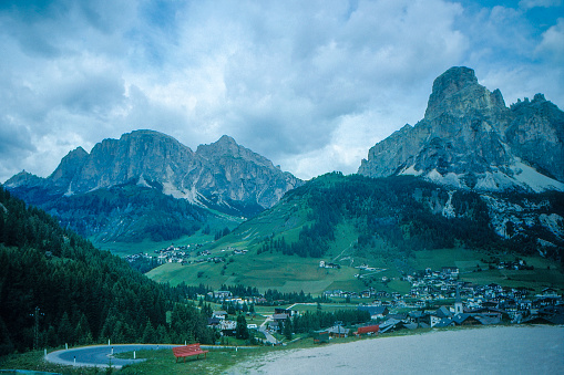 1989 old Positive Film scanned, the trip view from Corvara and Badia to Dolomites, Belluno, Italy.