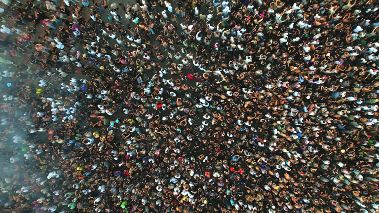 Aerial shot of people at a concert