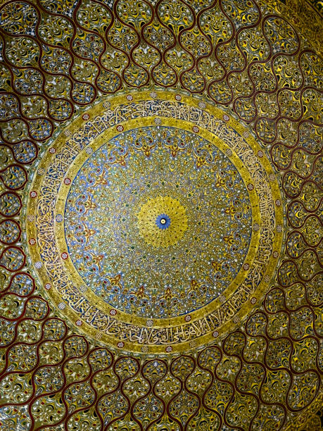 Gold and white high ceilings of the Dome of the Rock stock photo