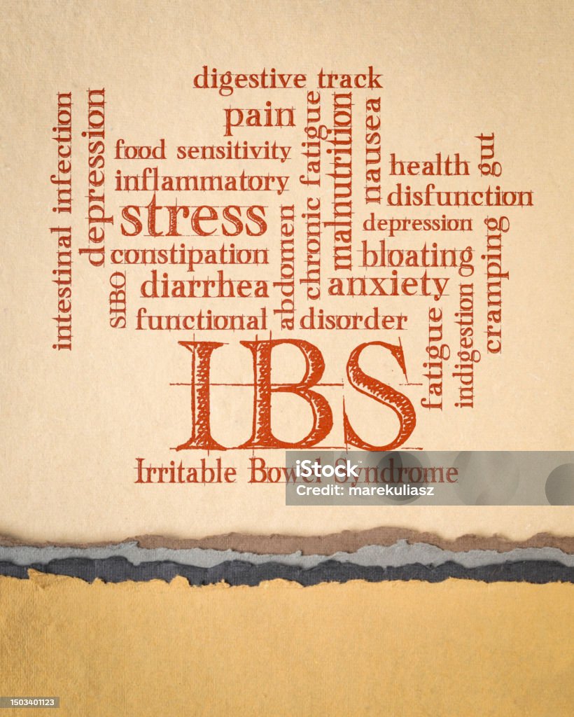 IBS - Irritable Bowel Syndrome word cloud on art paper, digestive track and gut health concept Irritable Bowel Syndrome Stock Photo