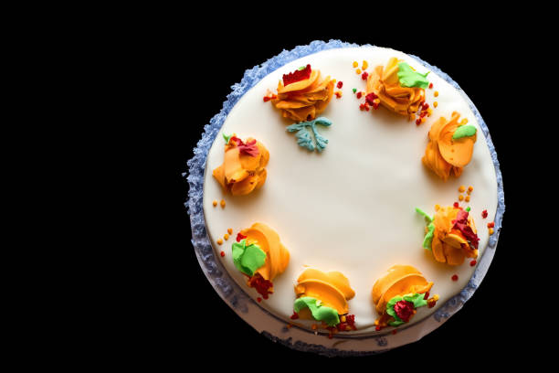 White vegan cake with colorful decoration