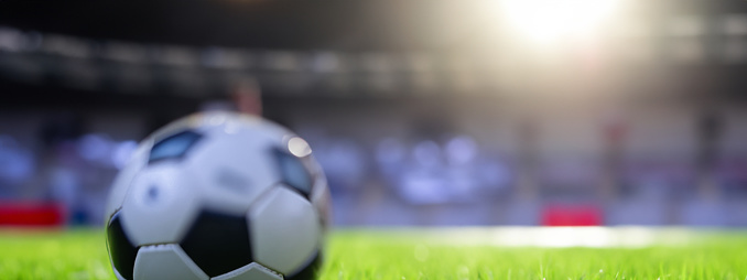 association soccer ball on the grass of a Football pitch