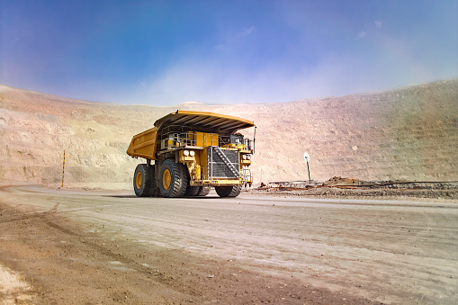 Huge large dump truck at an open-pit copper mine in Chile.