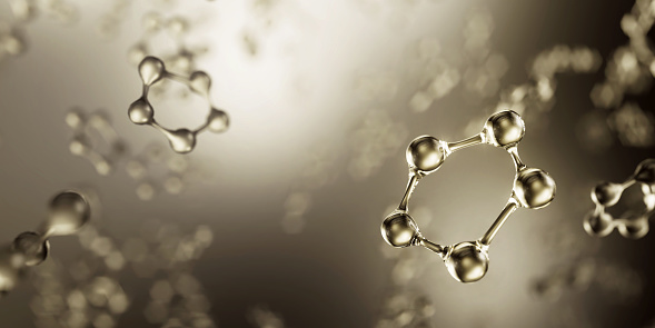 Oil molecules atom structure 3d render background