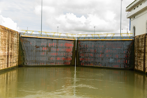 Massive gate inside the Miraflores locks on the Panama canal