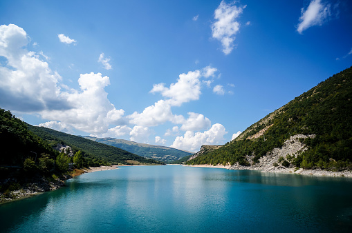 Beautiful Austrian countryside european lakeside landscape on a beautiful day