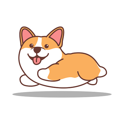 Cute corgi dog running cartoon, vector illustration