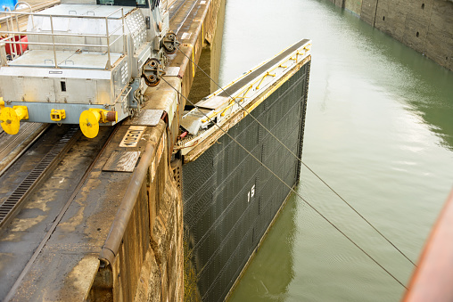 Massive gates at the Gatun locks on the Panama canal